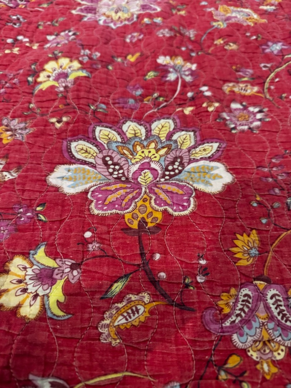 Floral Quilted Duvet Cover in Red